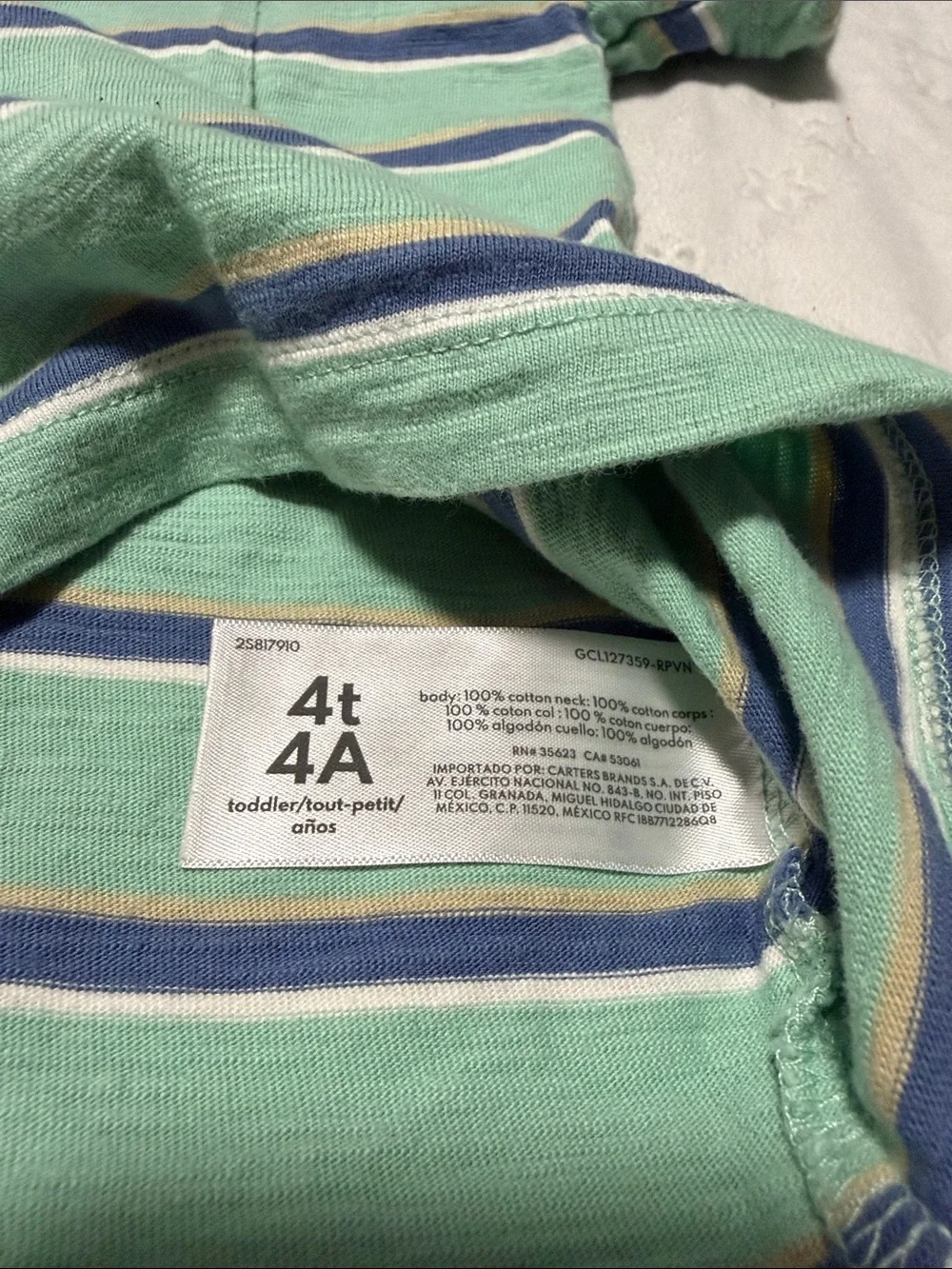 Carter's Blue & Mint Green Striped Short Sleeve Tee Set 4T
